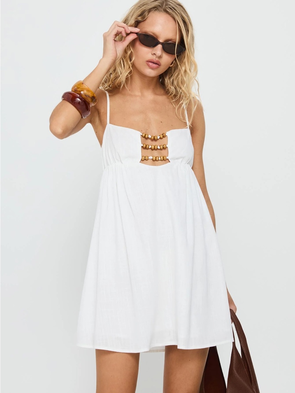 NWOT Beaded Cut-out White Linen-blend Mini Dress 0